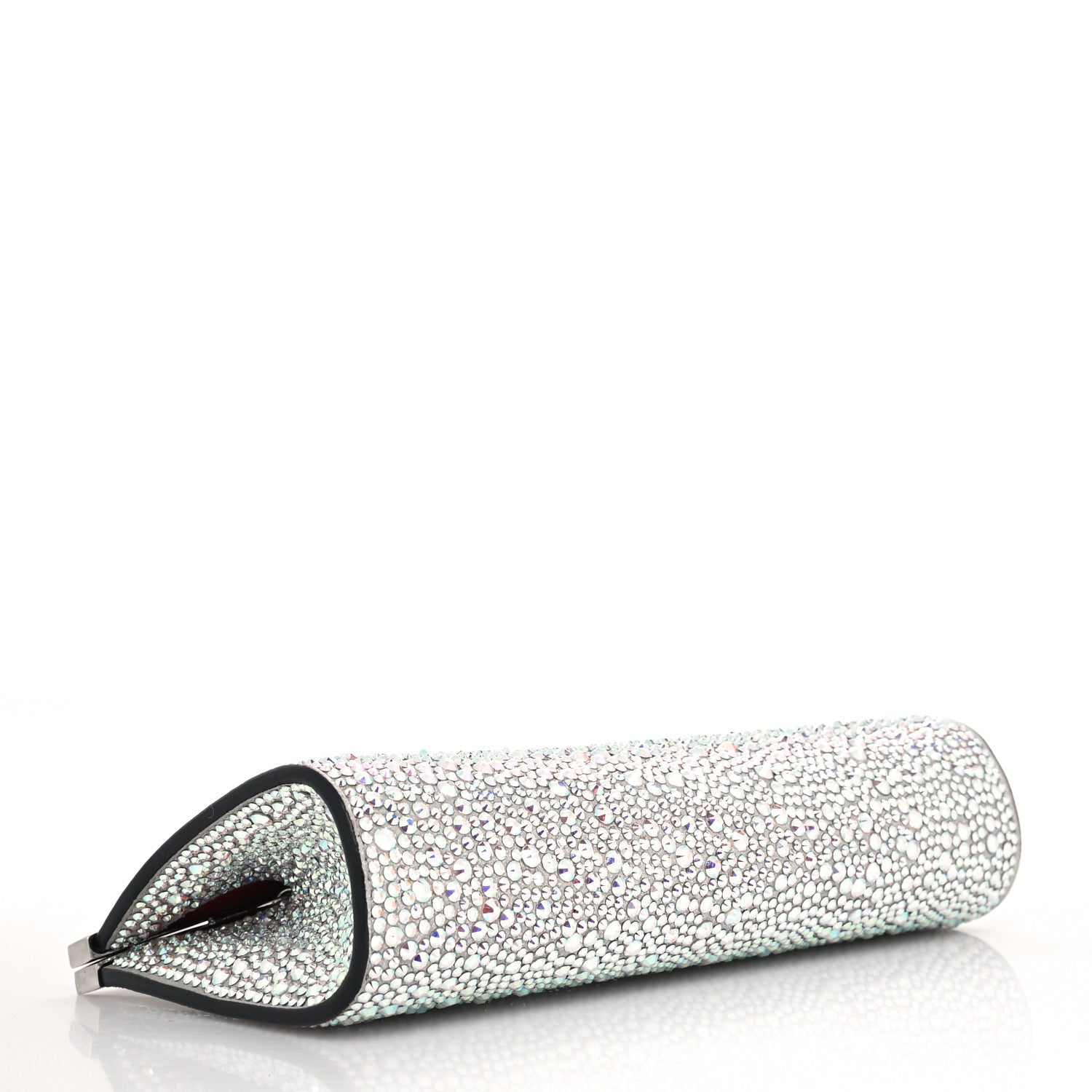Christian Louboutin Suede Crystal Strass Small Palmette Clutch Silver 3 of 8