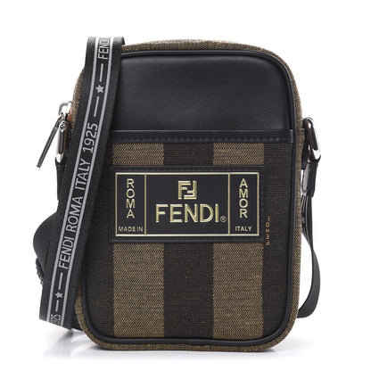 Fendi Jacquard Vitello Century Pequin Logo Plate Small Crossbody Messenger Tobacco Moro Black 1 of 9