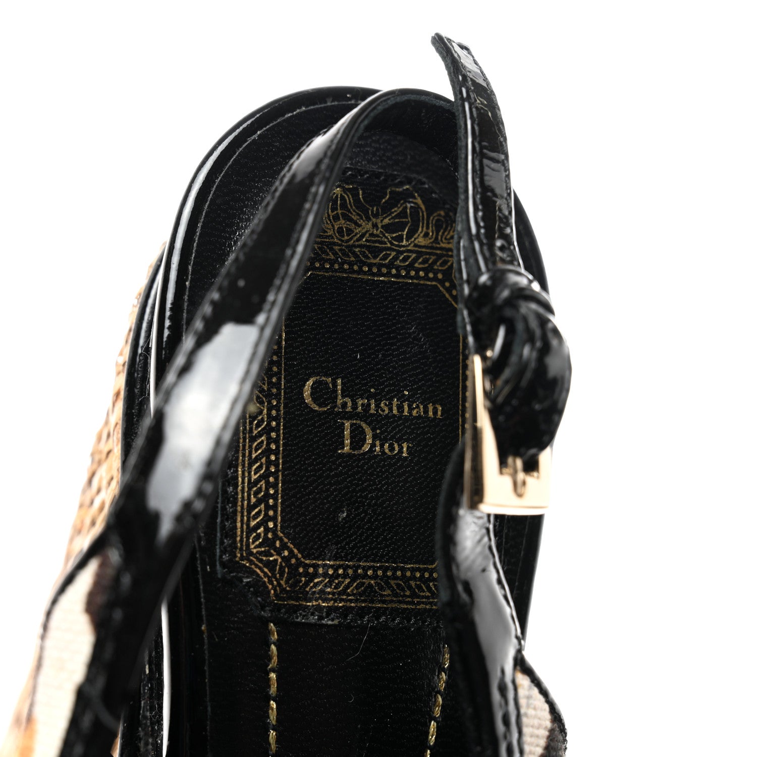 Christian Dior Canvas Leopard Patent Ankle Strap Espadrille Wedges 36 Naturel 7 of 8