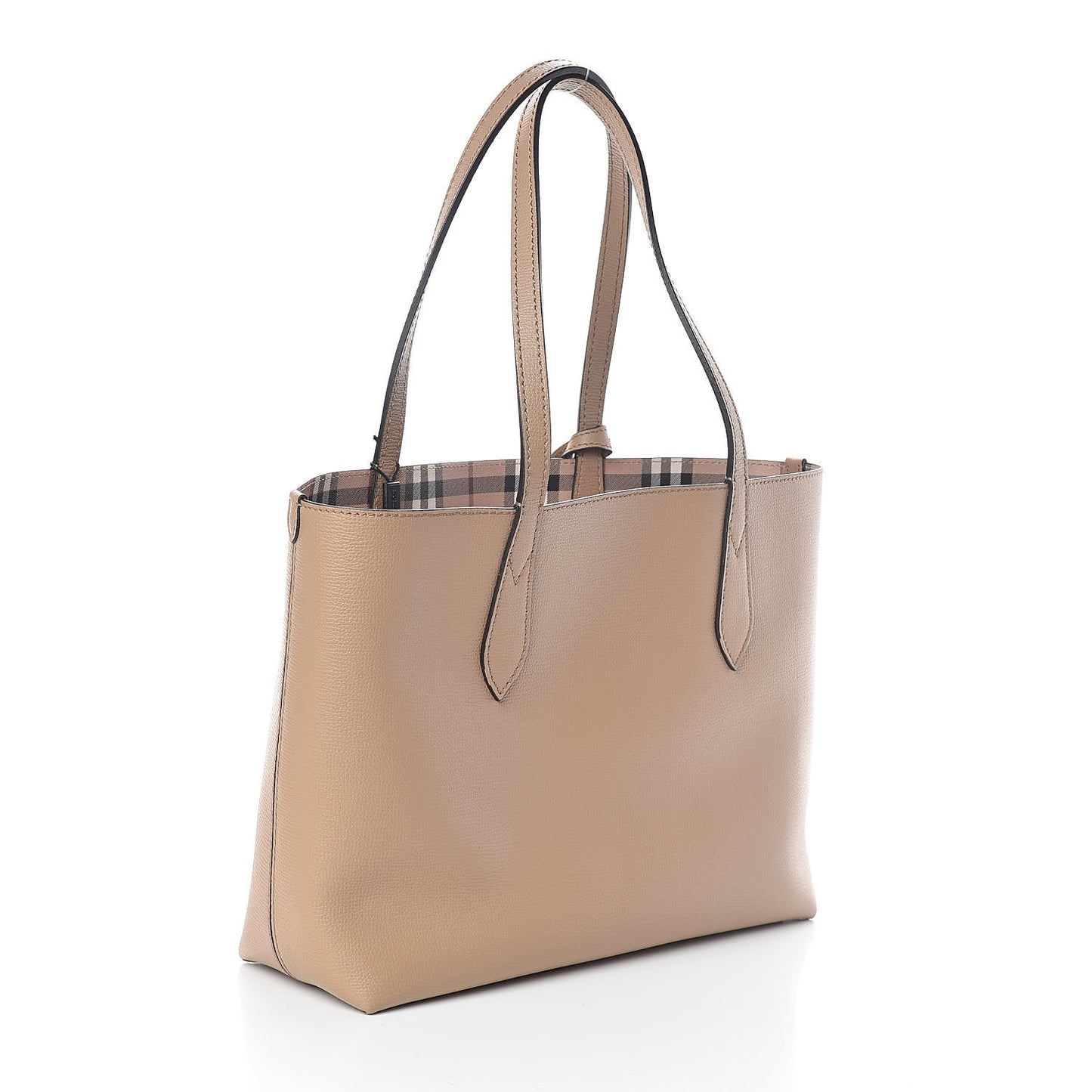 Grainy Calfskin Haymarket Check Medium Reversible Tote Camel