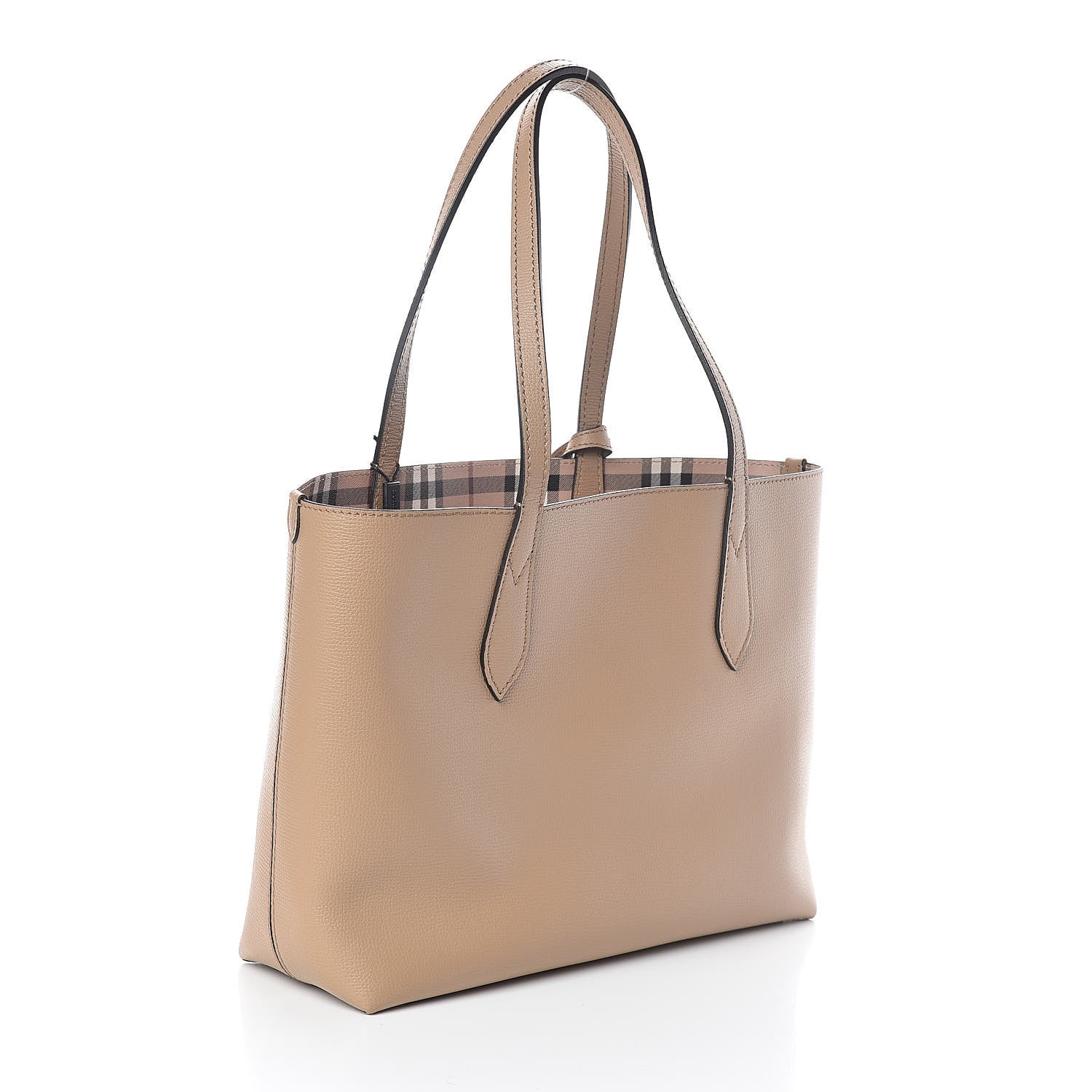 Burberry Grainy Calfskin Haymarket Check Medium Reversible Tote Camel 6 of 16