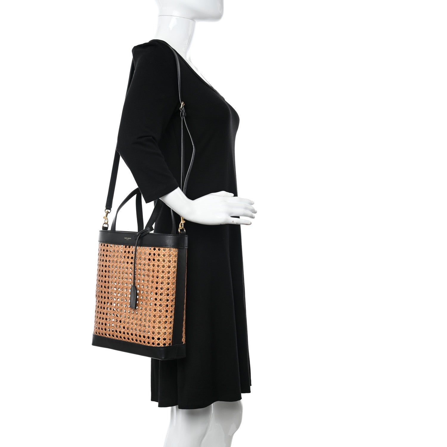 Saint Laurent Woven Cane Calfskin North South Tote Bag Black 2 of 10
