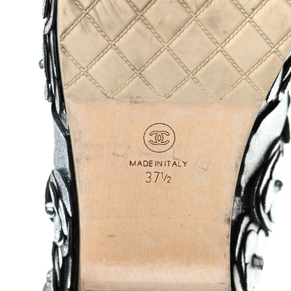 Chanel Metallic Crumpled Lambskin Wooden Camellia Mules 37.5 Silver 7 of 12