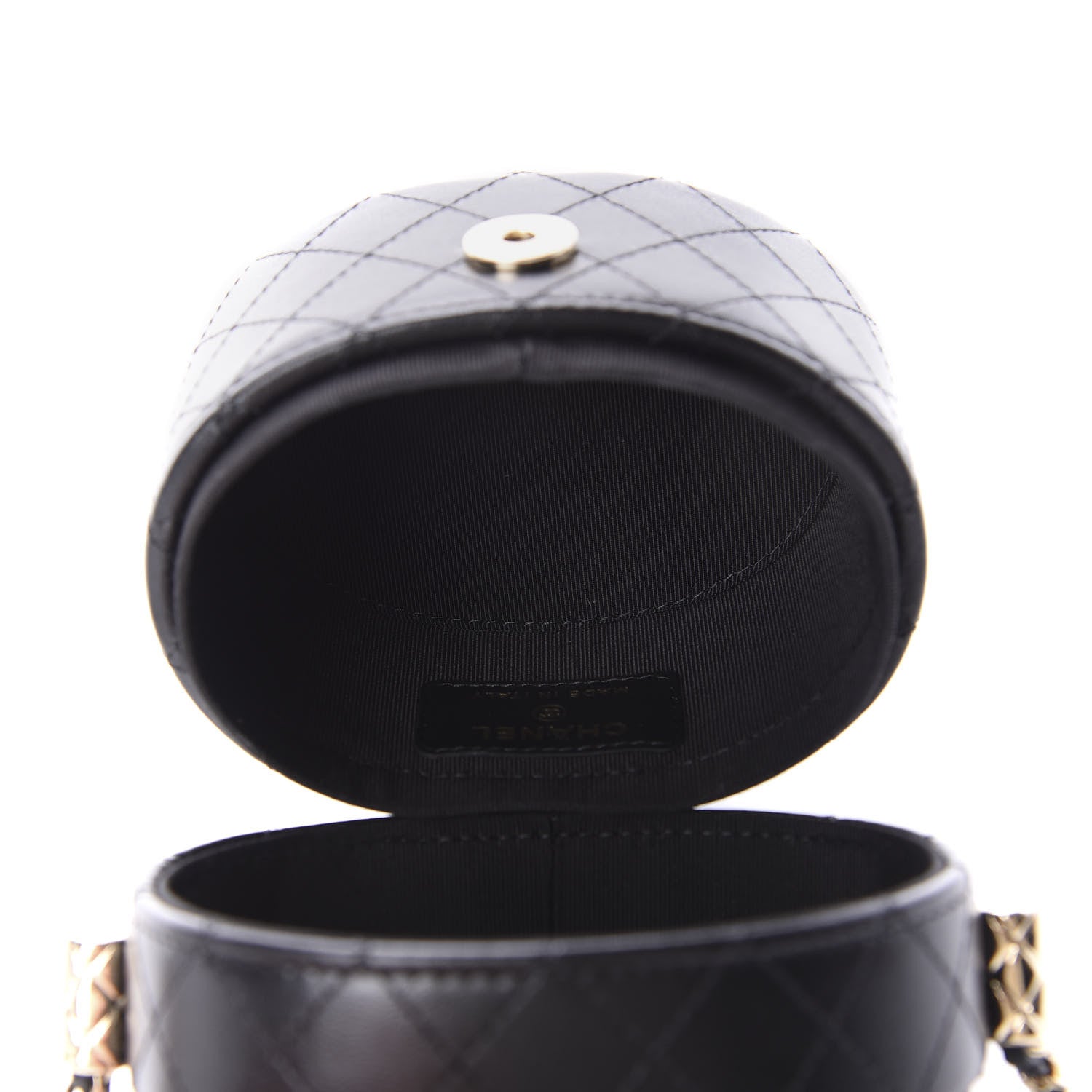 Chanel Lambskin Quilted Mini Round Vanity Case With Chain Black 5 of 12