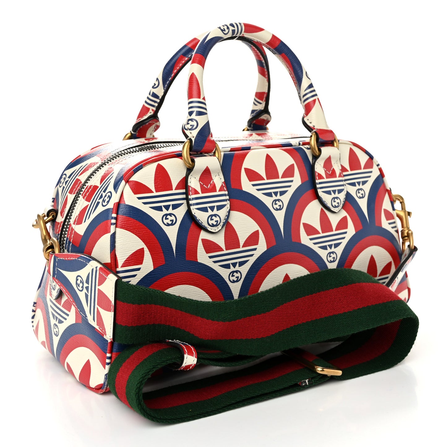 X ADIDAS Shangai Calfskin Web Trefoil Interlocking G Mini Duffle Bag Red White Blue