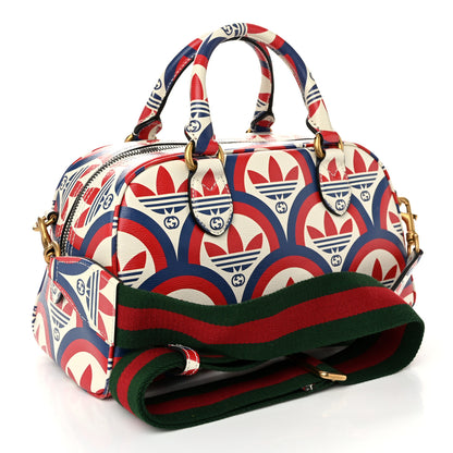 Gucci X ADIDAS Shangai Calfskin Web Trefoil Interlocking G Mini Duffle Bag Red White Blue 3 of 11