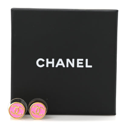 Chanel Metal Enamel CC Round Earrings Gold Pink 5 of 5