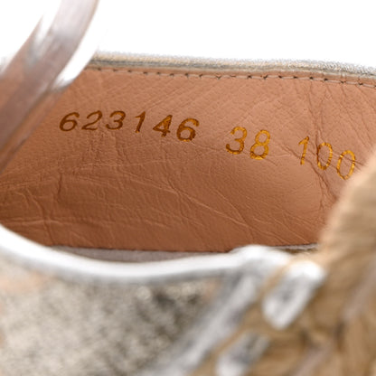 Gucci Lame GG Monogram Ankle Wrap Platform Espadrille Wedges 38 Silver Beige Light Grey 6 of 9