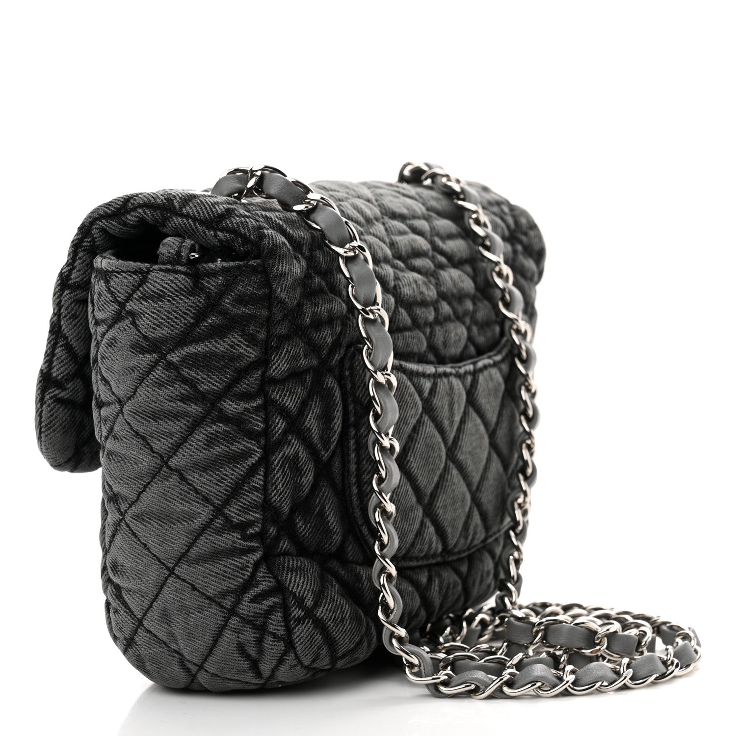 Chanel Washed Denim Quilted Small Denimpression Flap Grey Black 3 of 13