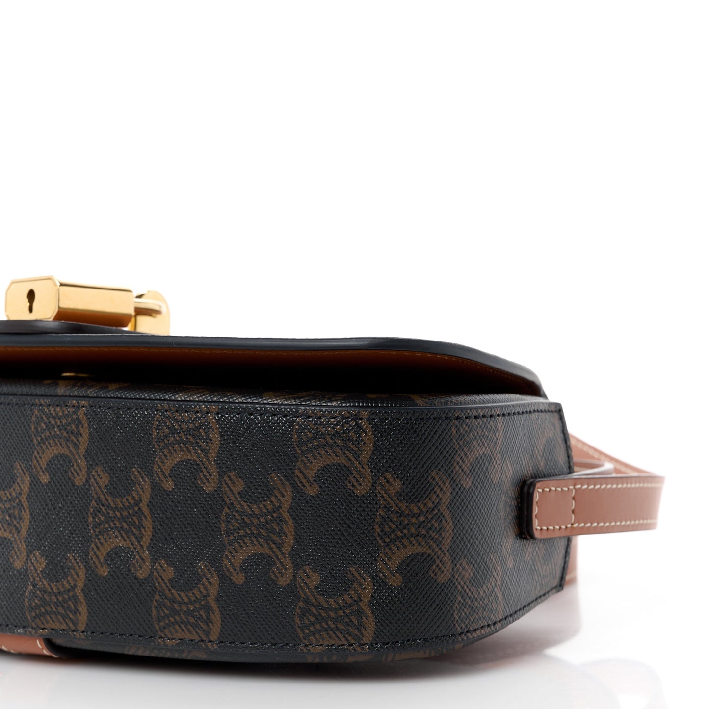 Triomphe Canvas Calfskin Tabou Clutch on Strap Tan