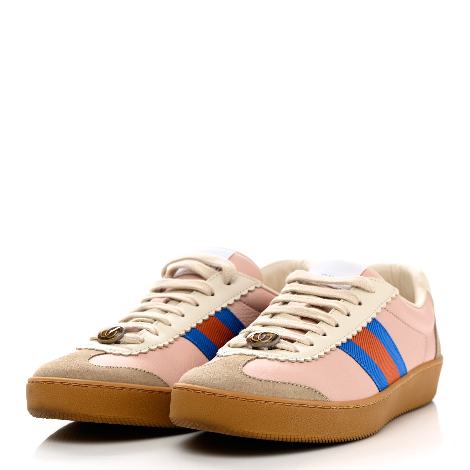 Gucci Calfskin Suede Web Womens G74 Sneakers 38 Oatmeal Soft Rose 3 of 9
