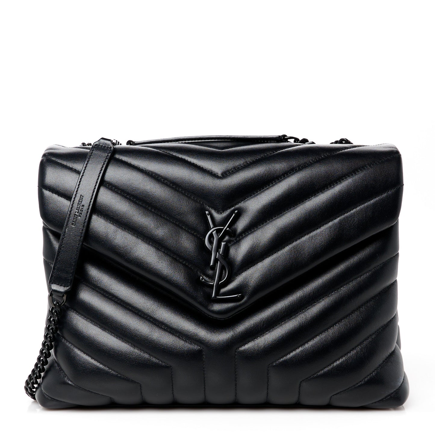 Calfskin Y Quilted Monogram Monochrome Medium Loulou Chain Satchel Black