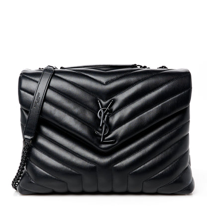 Saint Laurent Calfskin Y Quilted Monogram Monochrome Medium Loulou Chain Satchel Black 1 of 12