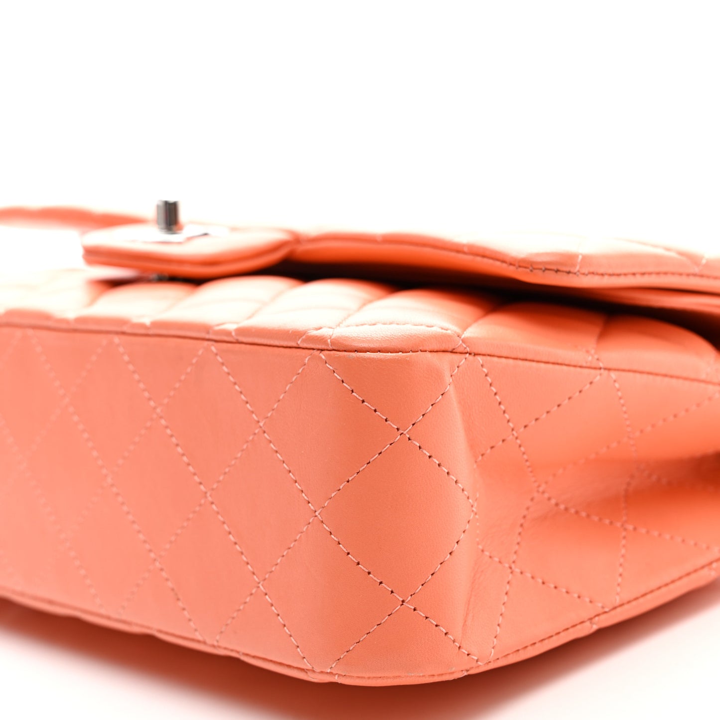 Lambskin Quilted Medium Double Flap Orange