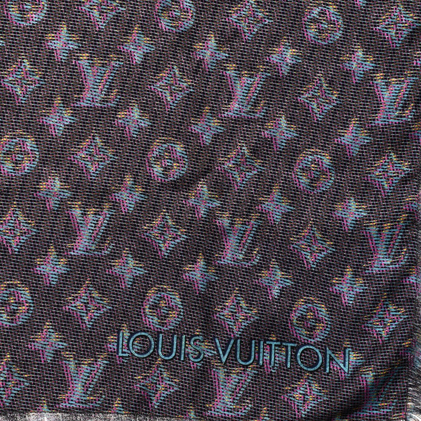 Wool Silk Monogram LV Pop Shawl Blue