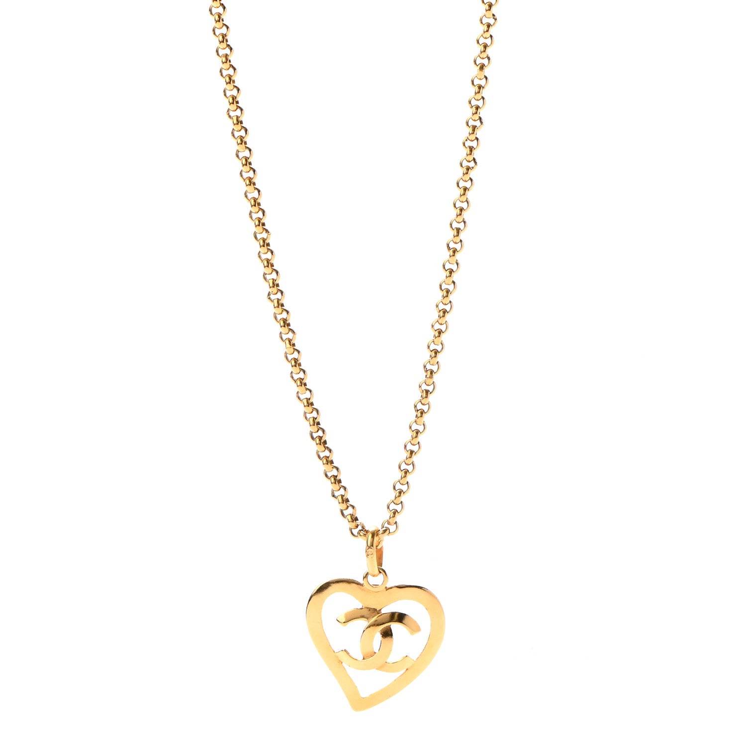 Chanel CC Heart Chain Pendant Necklace Gold 1 of 5