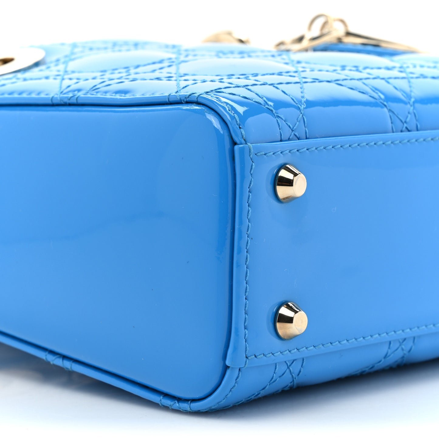Patent Cannage Mini Lady Dior Blue