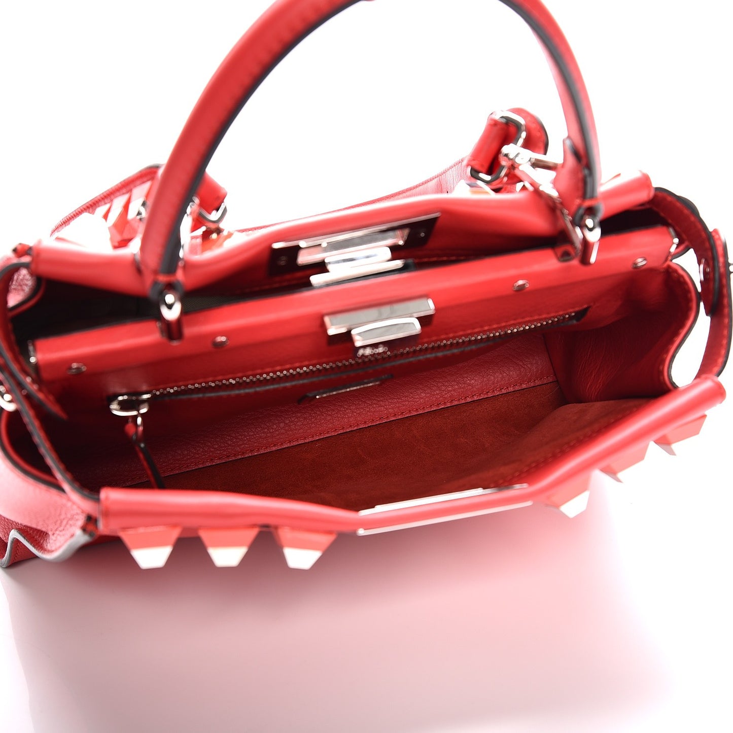 Vitello Seta Studded Medium Peekaboo Iconic Satchel Fiamma