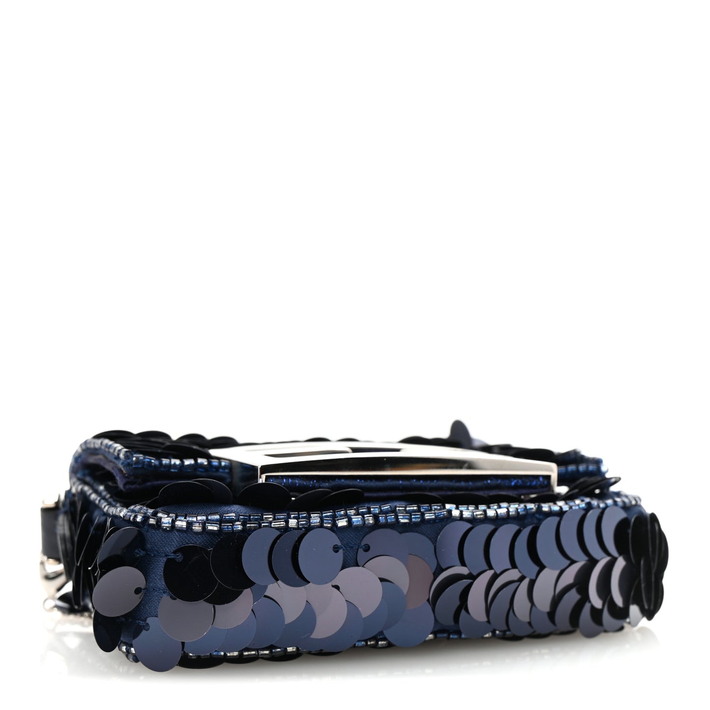 Sequin Paillettes Shiny Nappa Sex and the City Nano Maxi Buckle Baguette Charm Blue