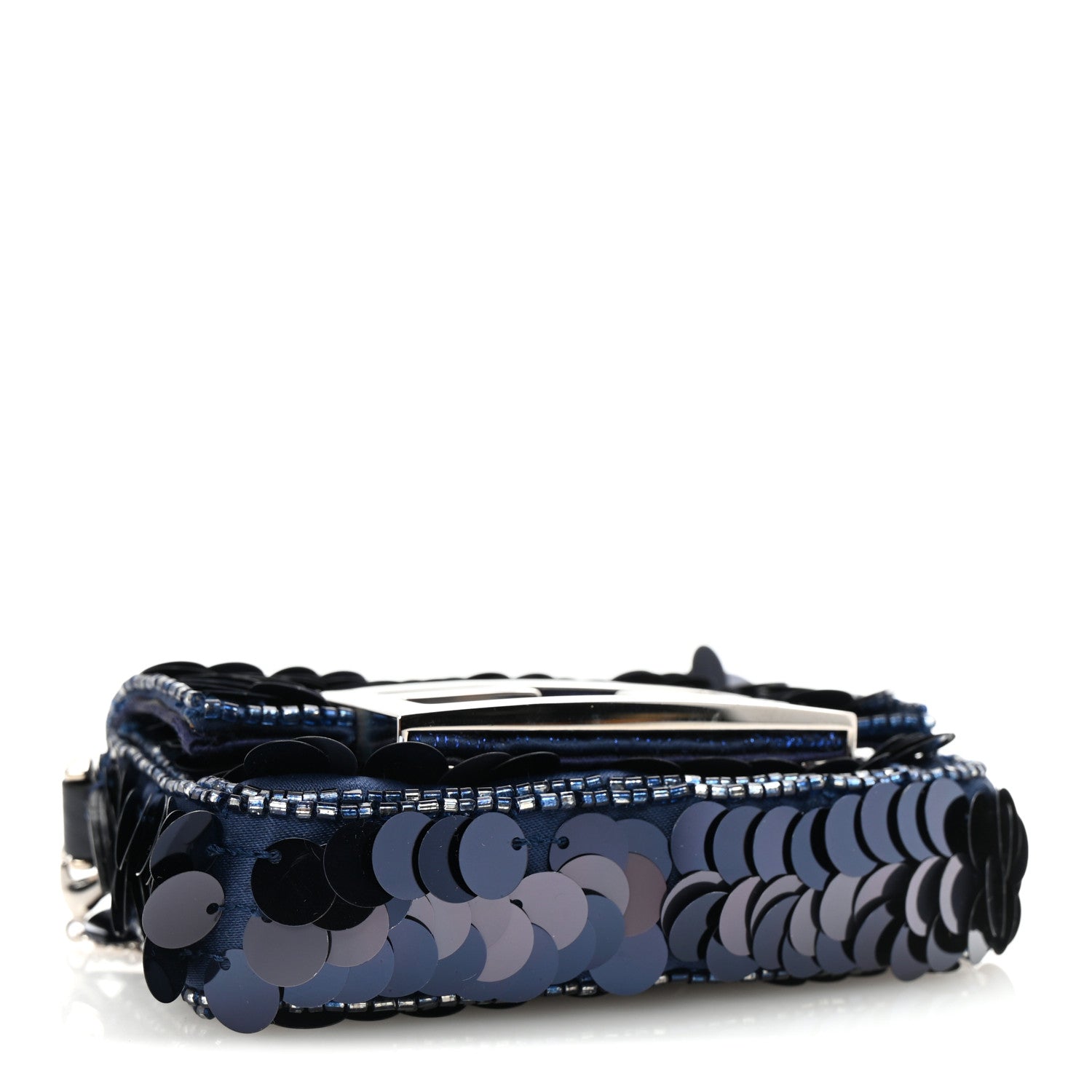 Fendi Sequin Paillettes Shiny Nappa Sex and the City Nano Maxi Buckle Baguette Charm Blue 3 of 9