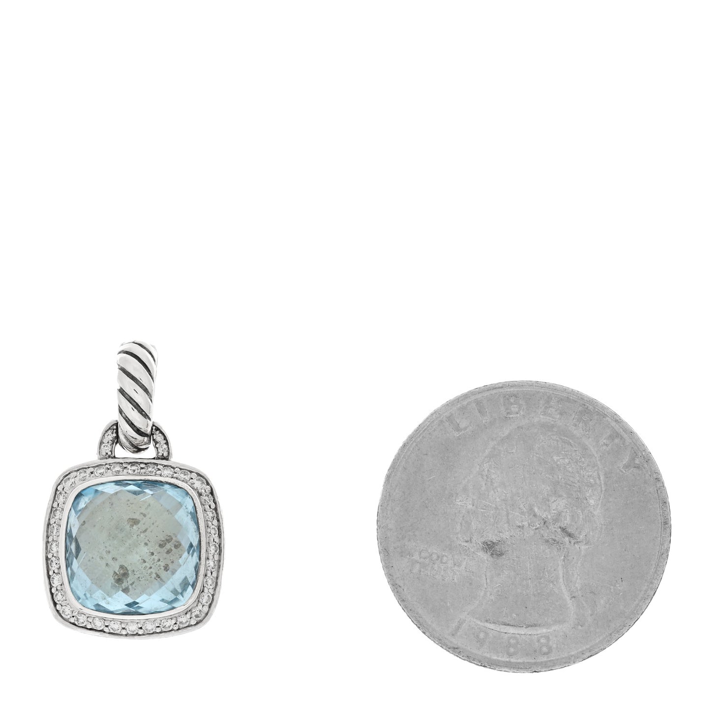Sterling Silver Diamond Blue Topaz 11mm Albion Enhancer Pendant