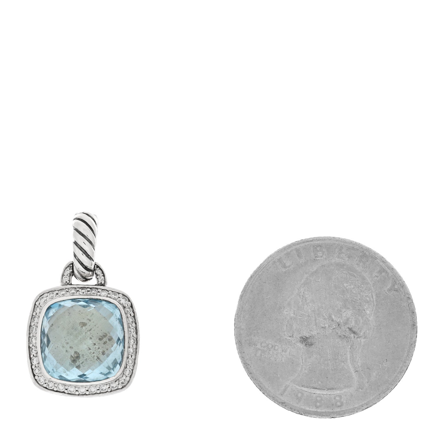 David Yurman Sterling Silver Diamond Blue Topaz 11mm Albion Enhancer Pendant 2 of 3