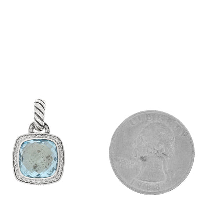 David Yurman Sterling Silver Diamond Blue Topaz 11mm Albion Enhancer Pendant 2 of 3