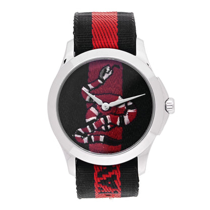 Gucci Stainless Steel Nylon 38mm Le Marche Des Merveilles Snake Quartz Watch Navy 1 of 5