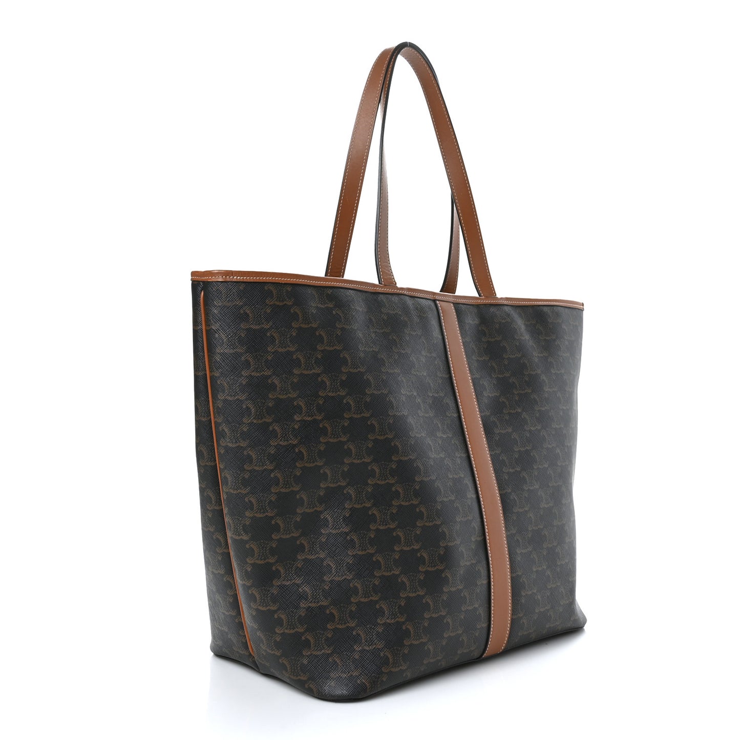 Triomphe Canvas Calfskin Medium Cabas Bag Tan