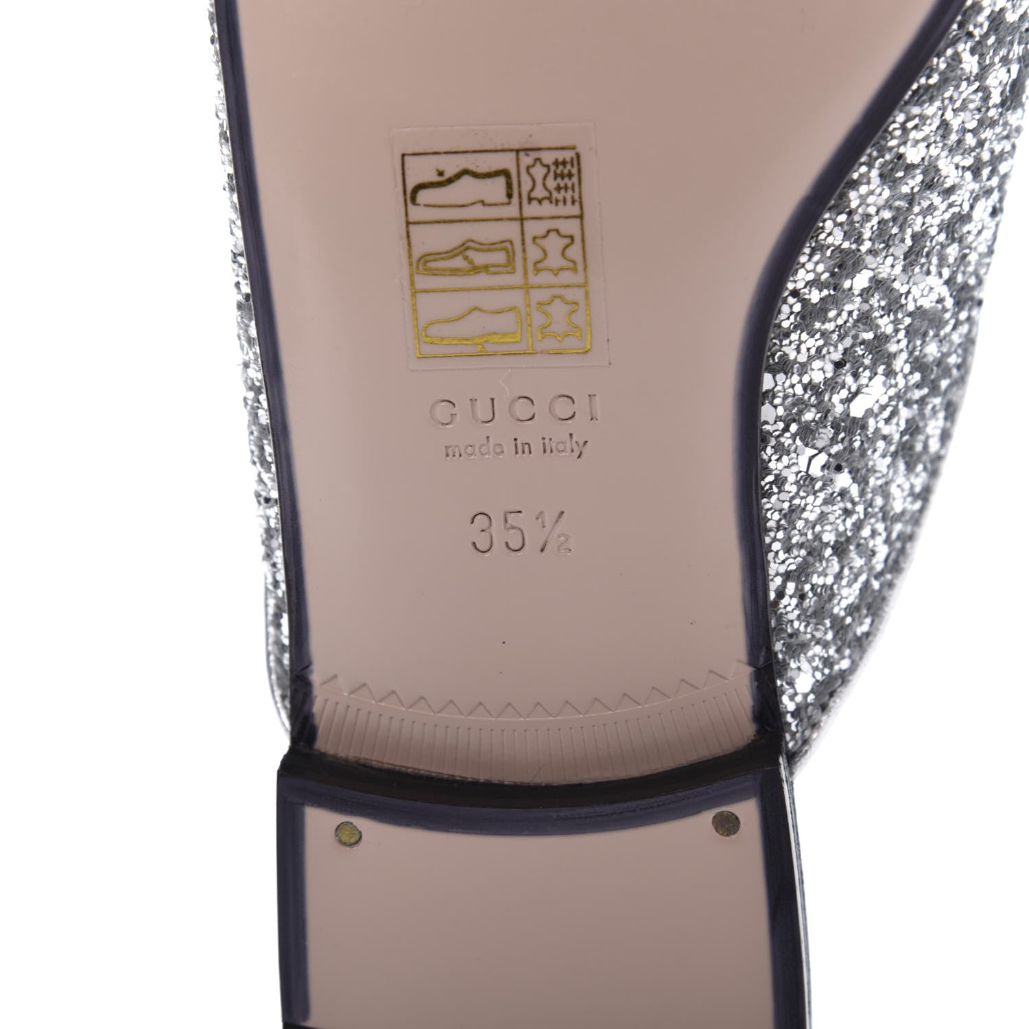 Gucci Glitter Womens Princetown Slippers 35.5 Silver 7 of 9