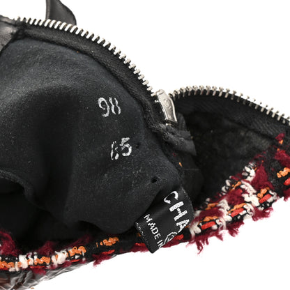 Chanel Tweed Lambskin Fingerless CC Gloves 8.5 Black White Red 7 of 8