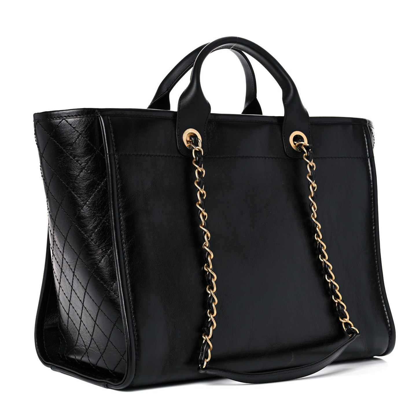 Aged Calfskin Medium Charms Deauville Tote Black