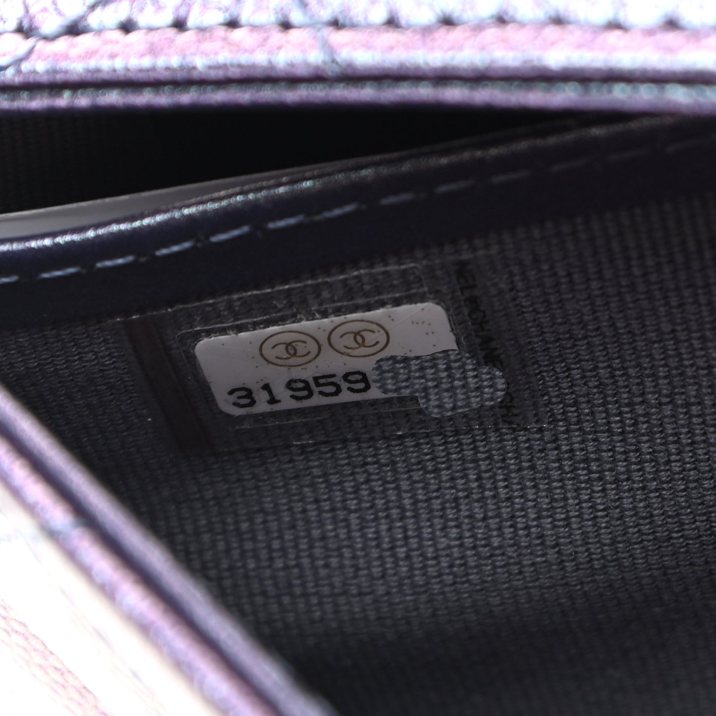 Iridescent Caviar Quilted Large Gusset Flap Wallet Dark Blue