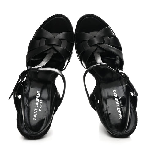 Calfskin Tribute 95 Platform Espadrille Wedge Sandals 40.5 Black