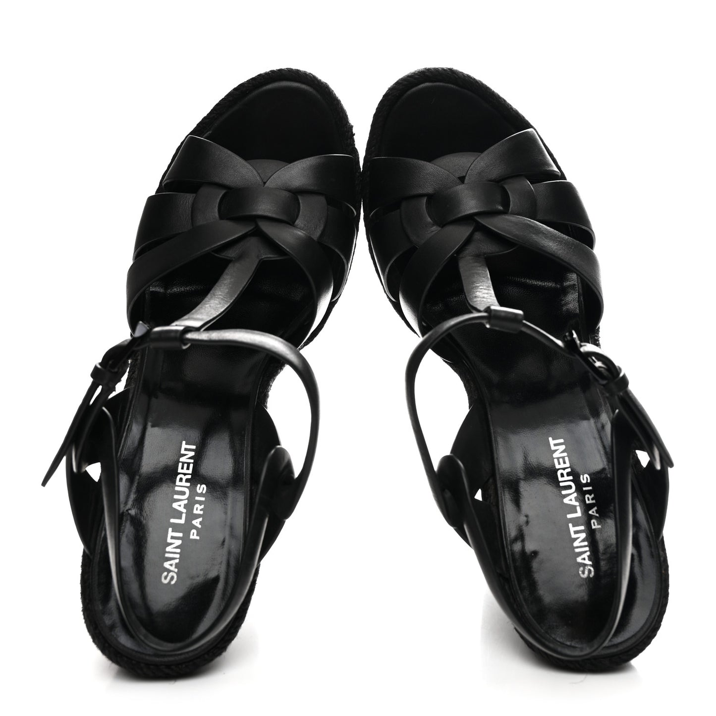 Calfskin Tribute 95 Platform Espadrille Wedge Sandals 40.5 Black