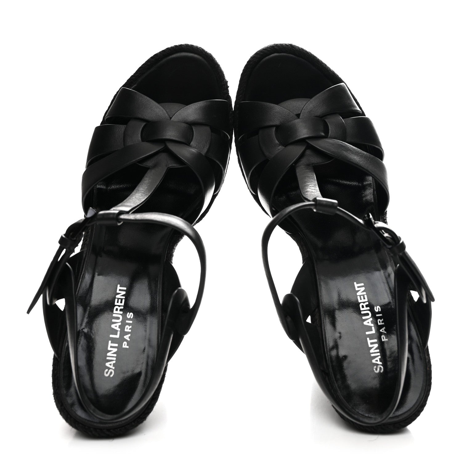 Saint Laurent Calfskin Tribute 95 Platform Espadrille Wedge Sandals 40.5 Black 2 of 8