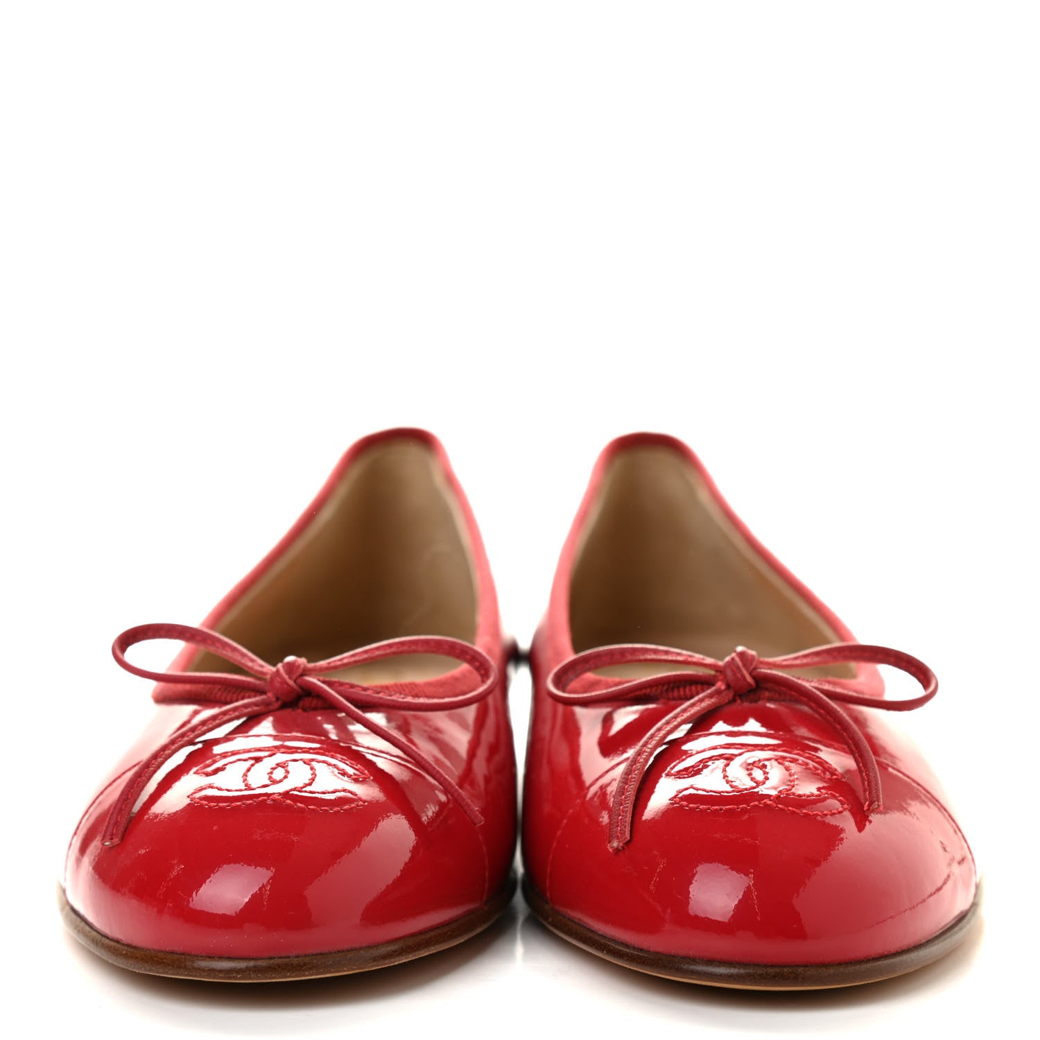 Chanel Patent Calfskin CC Cap Toe Ballerina Flats 38.5 Red 2 of 8