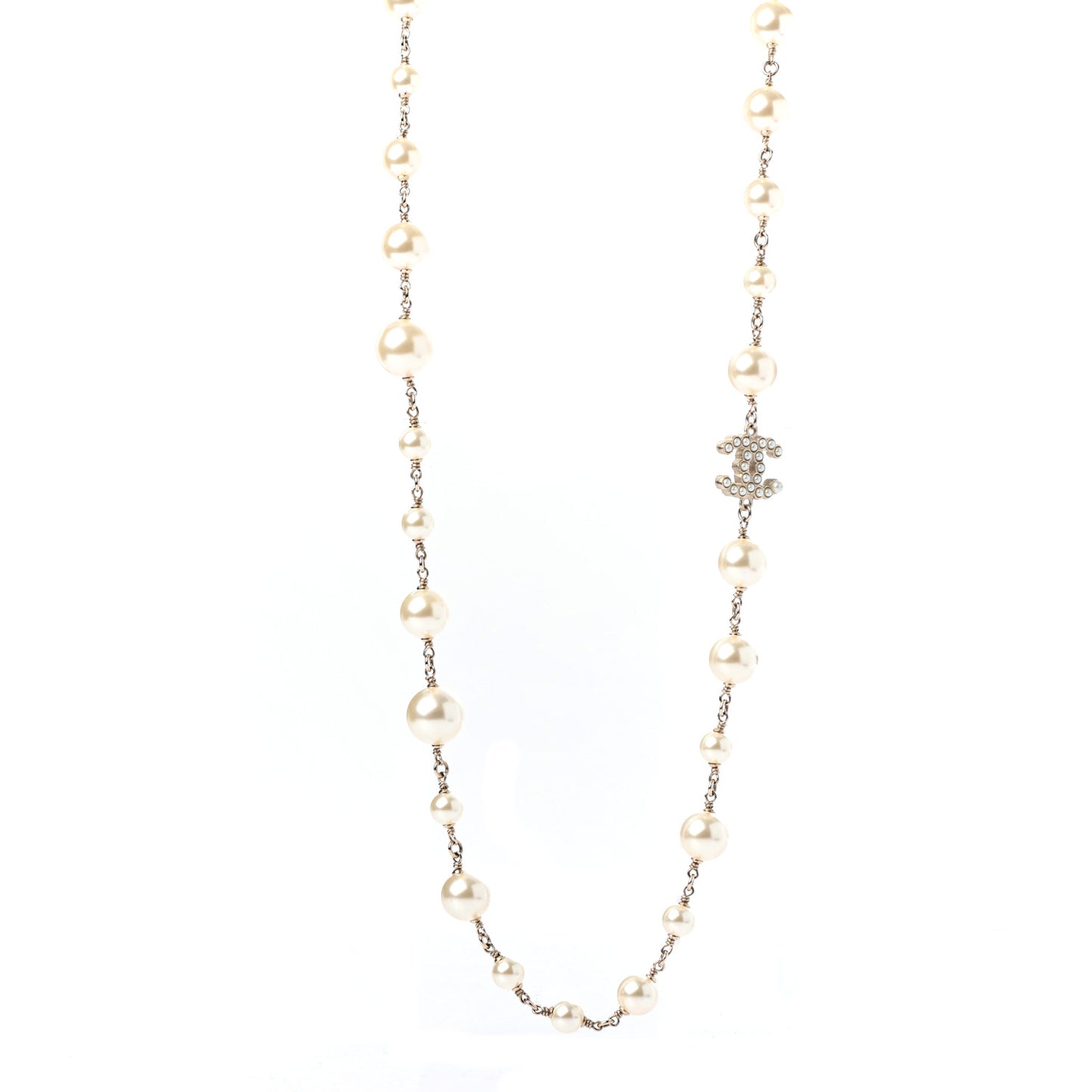 Graduated Pearl CC Long Necklace Gold