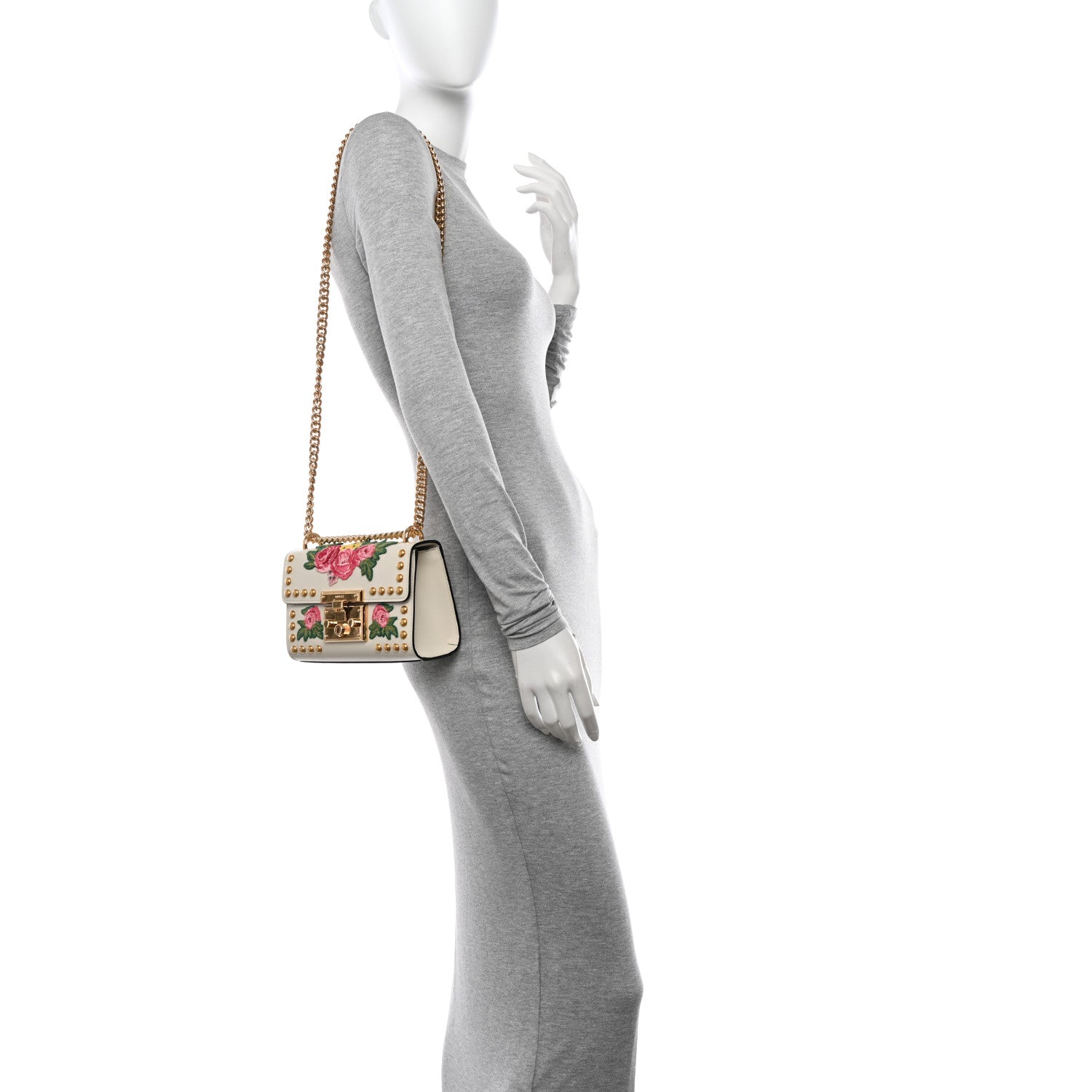 Gucci Calfskin Floral Embroidered Small Padlock Shoulder Bag White 2 of 11