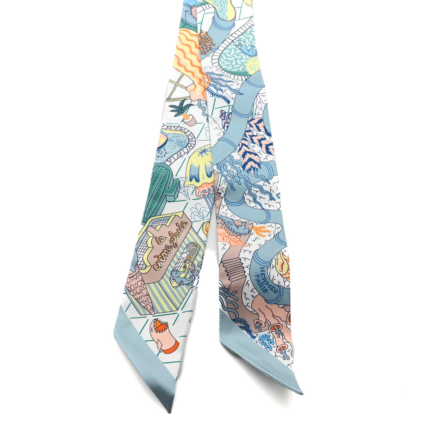 Hermes Silk Splash Park Twilly Vert De Gris Jaune Bleu 2 of 4