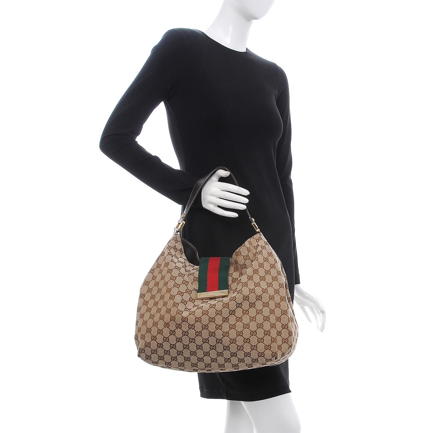 Monogram Large New Ladies Web Hobo Dark Brown