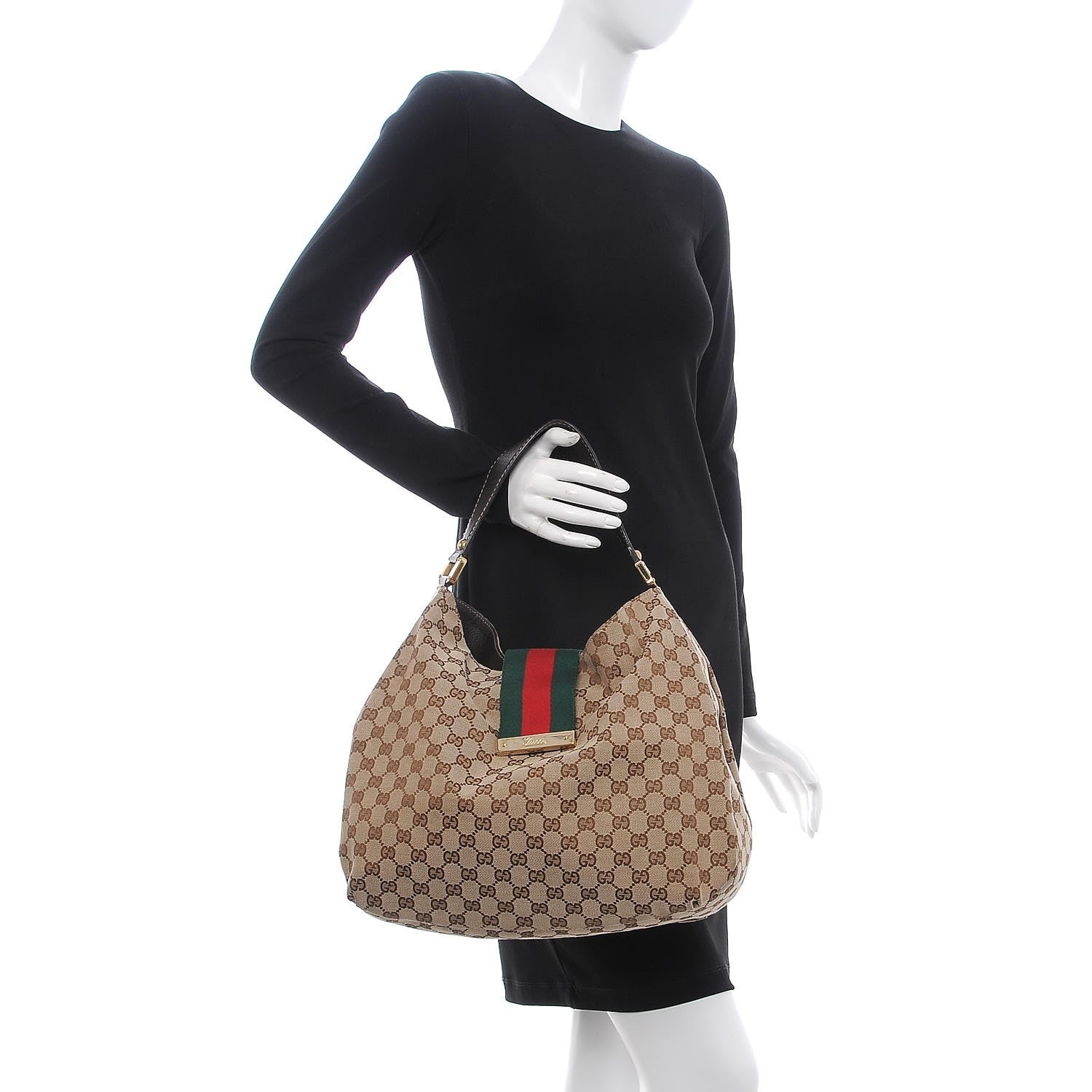 Gucci Monogram Large New Ladies Web Hobo Dark Brown 2 of 8