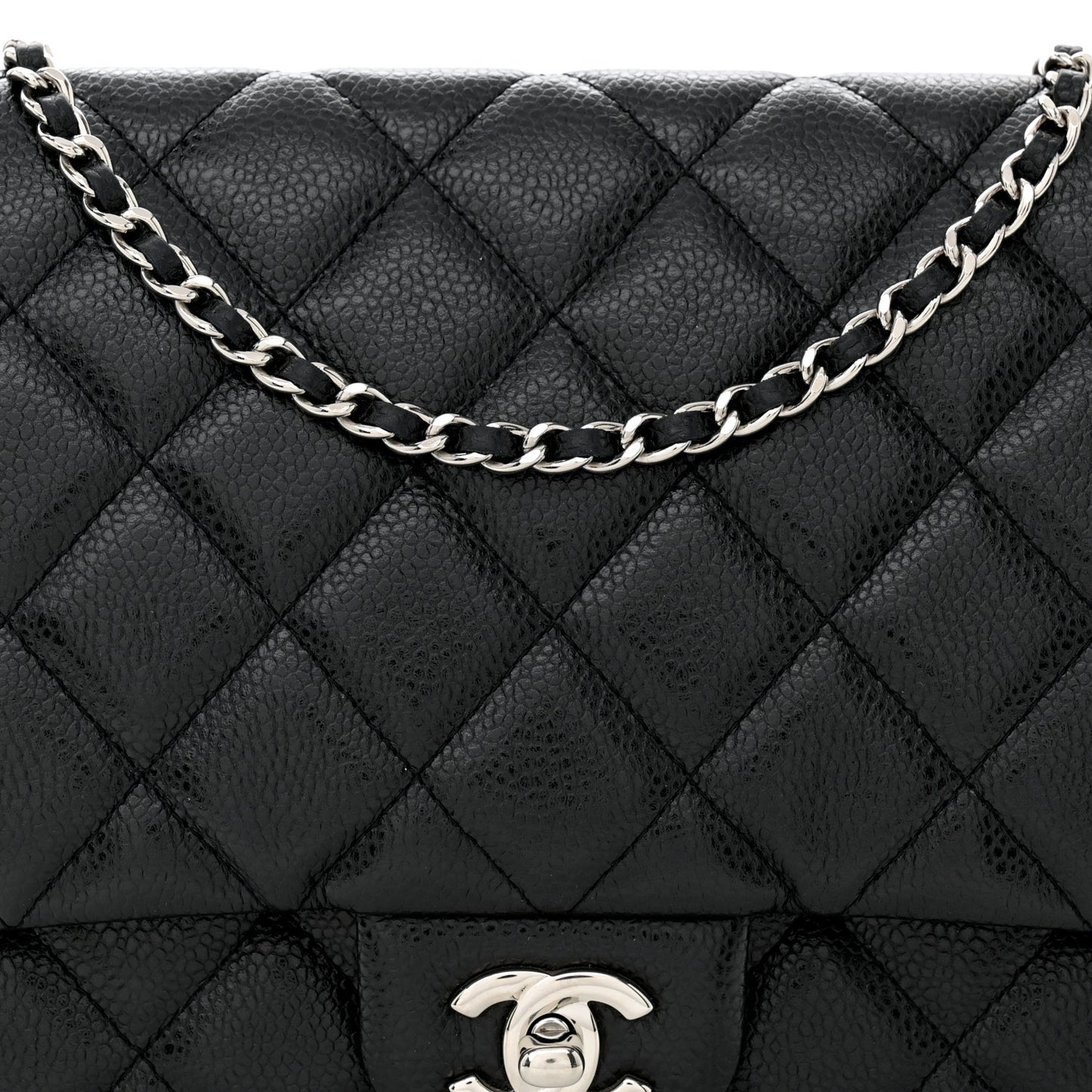 Caviar Quilted Clutch With Chain Flap Black