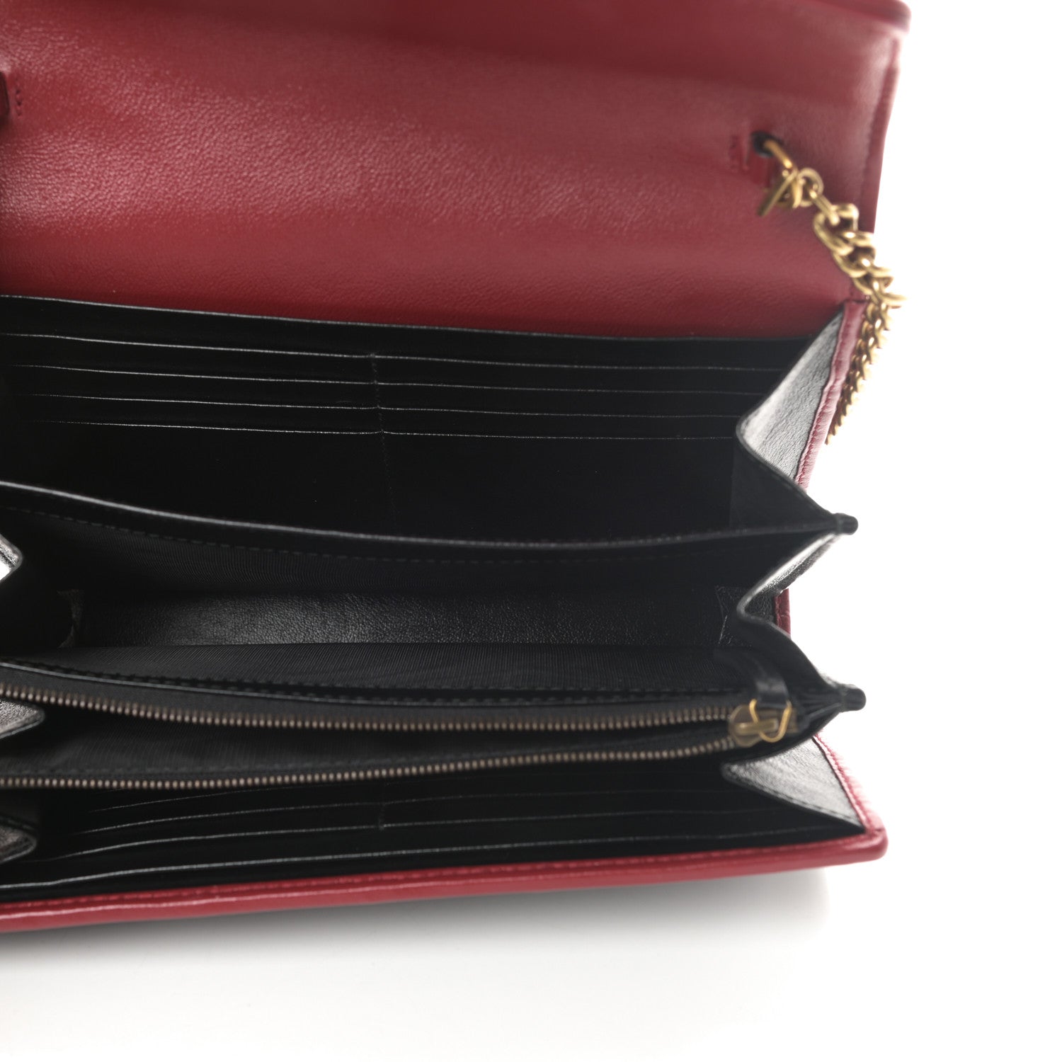 Gucci Vintage Effect Calfskin Matelasse Diagonal Torchon GG Marmont Chain Wallet Black Romantic Cherry 5 of 10