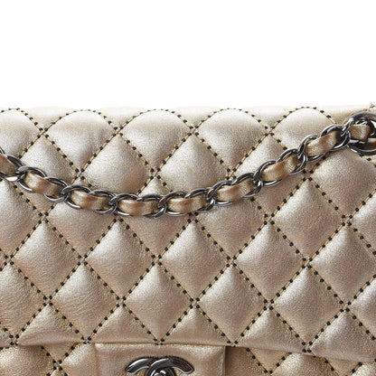 Chanel Metallic Lambskin Quilted Stitch Medium Double Flap Light Gold 13 of 21
