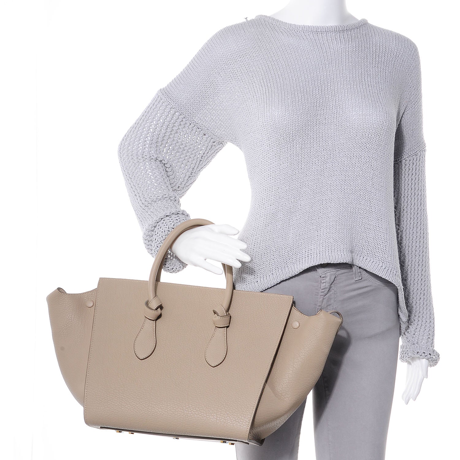 Celine Small Grained Calfskin Tie Knot Tote Light Taupe 2 of 8