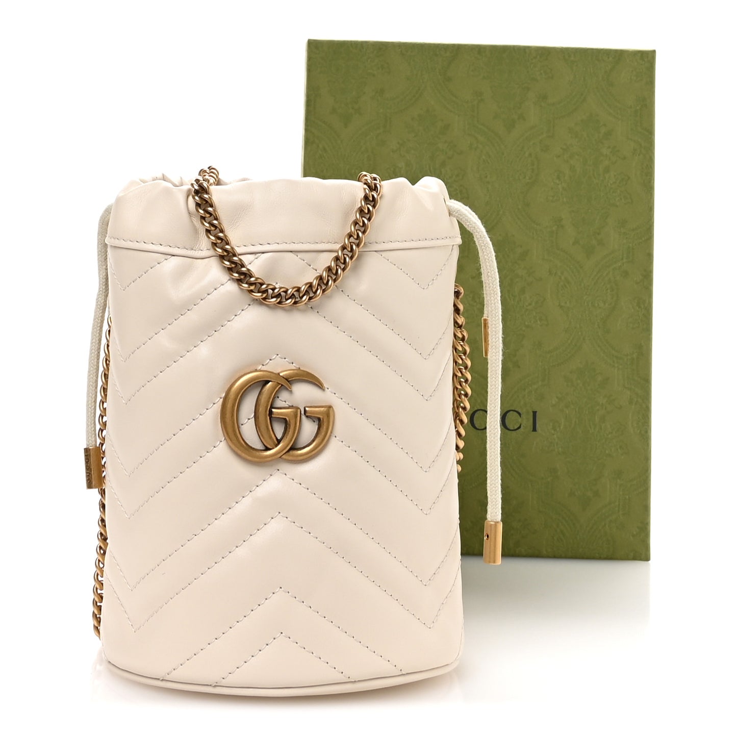 Calfskin Matelasse Mini GG Marmont 2.0 Bucket Bag White