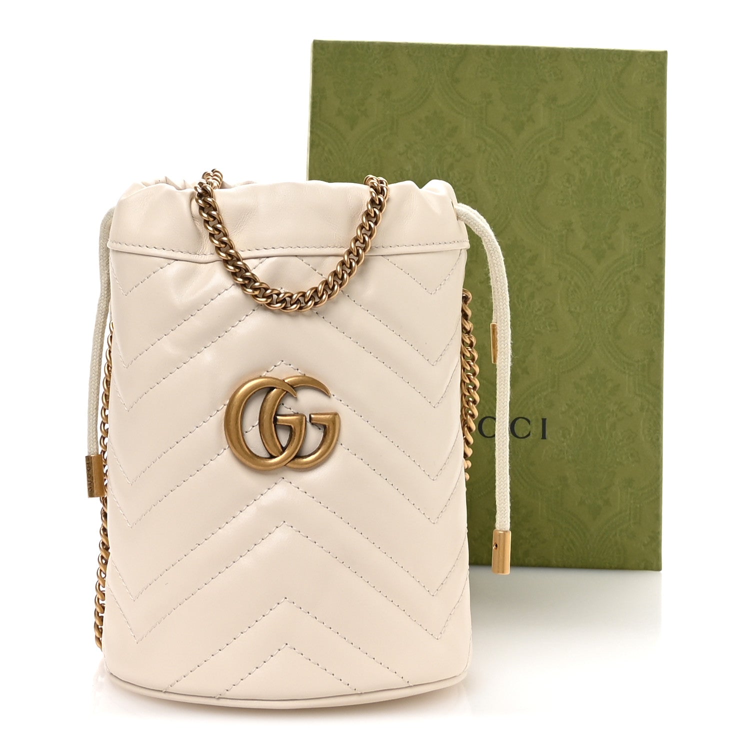 Gucci Calfskin Matelasse Mini GG Marmont 2.0 Bucket Bag White 11 of 11