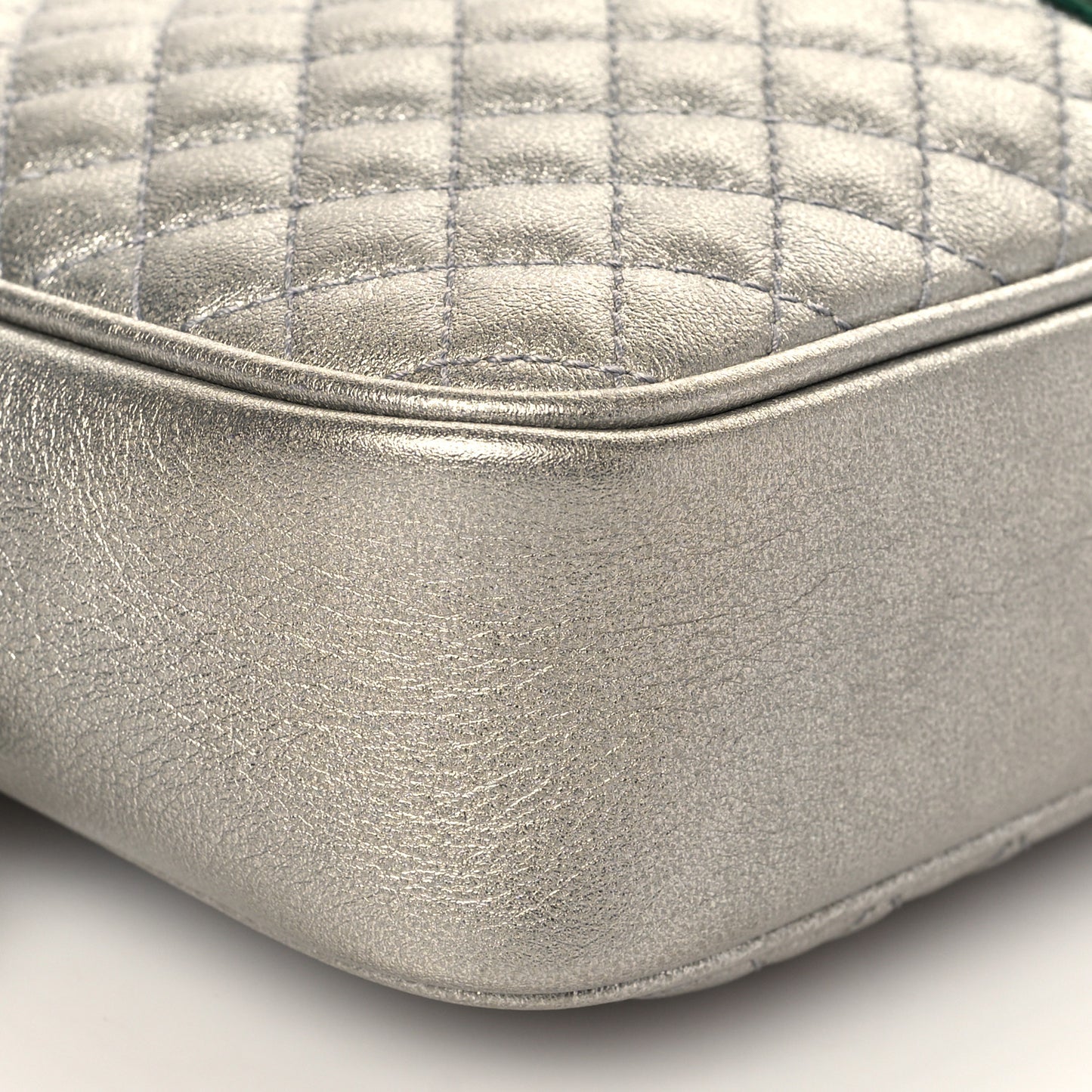 Laminated Nappa Web Trapuntata Small GG Shoulder Bag Argento