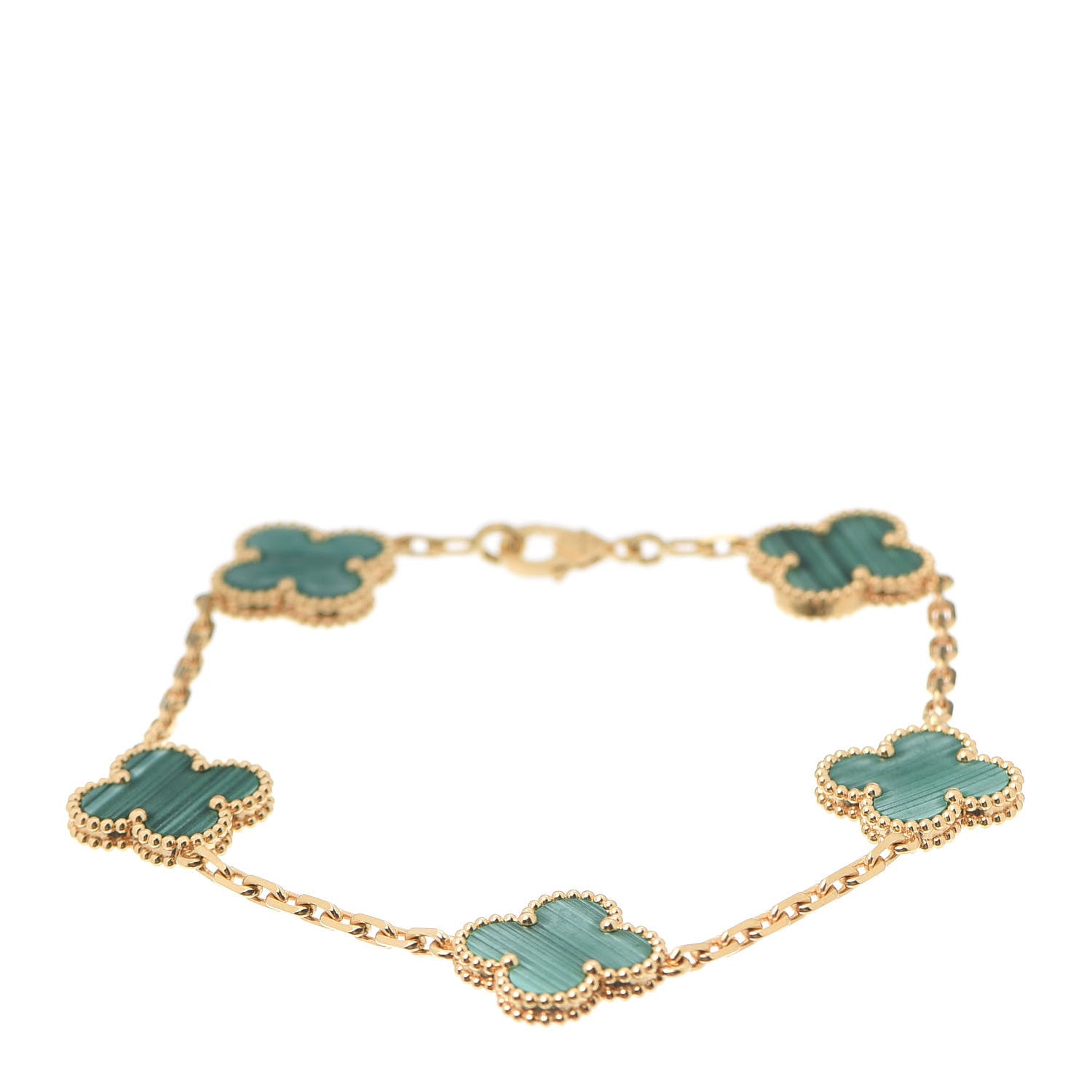 Van Cleef & Arpels 18K Yellow Gold Malachite 5 Motifs Vintage Alhambra Bracelet 1 of 6
